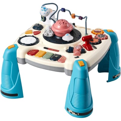 Baby Ruimtevaartuig Muzikaal Tafel Speelgoed voor 1-3 Jaar, Leeractiviteit Bureau met Ruimte Thema & Zacht Gloeiende Sterrenprojector & 60+ Geluidsbronnen, Peuter