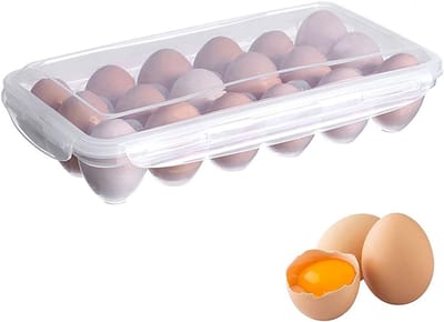 Famanu – Eierdragercontainer met 18 roosters - plastic bakjes - opbergdoos - draagbare stapelbare transparante koelkastorganizer met deksel voor bescherming - eieren vers houden