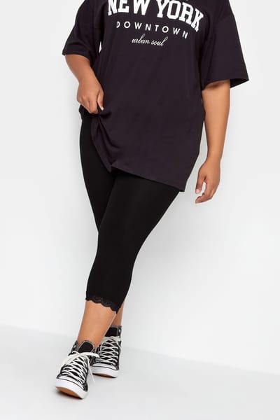 Yours For Good Zwarte Katoenen Essential Kanten Trim Crop Legging Size 44
