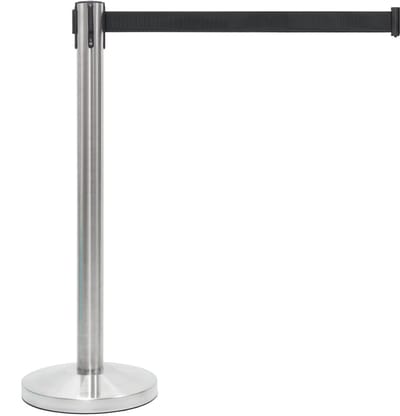 GJ Floors - Afzetpaal met trekband | Geborsteld Chroom - Zwart - Hoogte: 92 cm - Lengte: 200 cm - Steel diameter: 5,1 cm