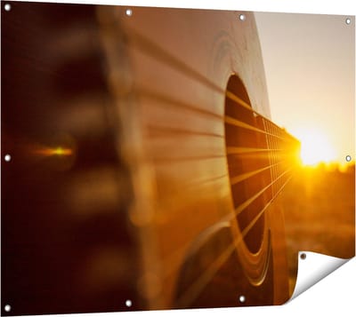 Gards Tuinposter Gitaar Spelen tijdens Zonsondergang - 120x90 cm - Tuindoek - Tuindecoratie - Wanddecoratie buiten - Tuinschilderij