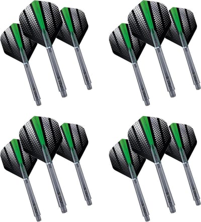 Dart Flights en Stems - Dart Accessoires Combo - Darts Spelen - Hardcore Green Flash Design - 4 Sets - Groen