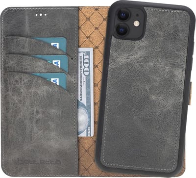 Bouletta iPhone 11 compatibel leren uitneembare hoesje - Marble Grey
