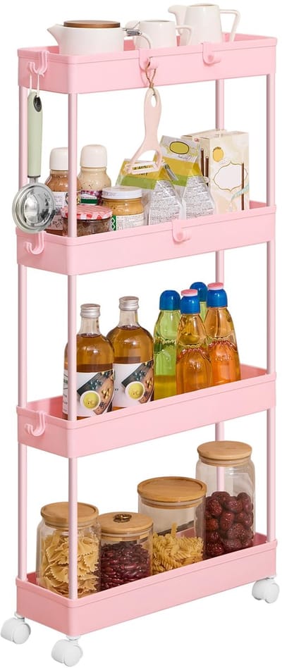 Unyqoos® Multifunctionele Trolley met Vier Niveaus en 360° Wielen voor Keuken en Badkamer