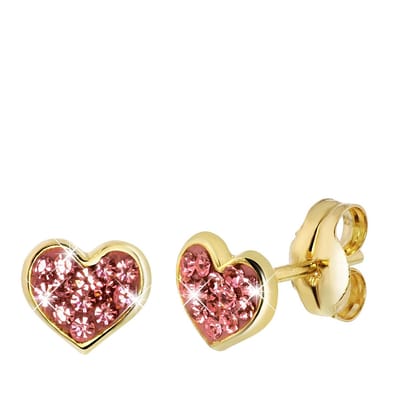 Lucardi Meisjes Oorknop - Hart - Kristal - Cadeau - 14 Karaat Goud - Geelgoud