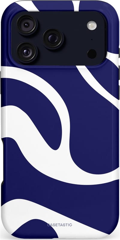 Casetastic hoesje geschikt voor Apple iPhone 17 Pro Max - MagSafe - Dubbellaagse bescherming - Zeebries Golven - Fashion Case - Donkerblauw Wit