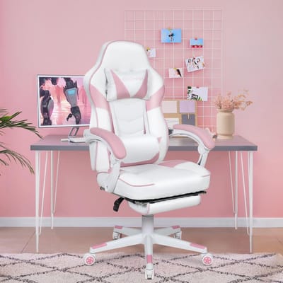 Puluomis - Gaming Stoel - 135° Verstelbare Rugleuning - Gaming Stoel met inklapbare Voetsteun - racerstijl - Geïntegreerde Armleuningen - Maximale Belastbaarheid 150kg - Roze