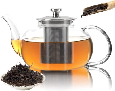 Glazen Theepot met Filter (RVS) - 1.2 Liter - Thee Infuser – Borosilicaat