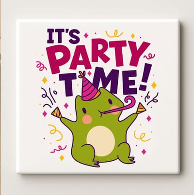 It’s Party Time Keramische Tegel – 15x15 cm Feestelijke Wandtegel met Schattig Ontwerp – Leuk Cadeau & Kleurrijke Feestdecoratie