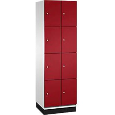 C+P Cambio lockerkast, 2 vakken, 8 vakken, met plint, B 600 x D 525 x H 1980 mm, lichtgrijs/ruinrood