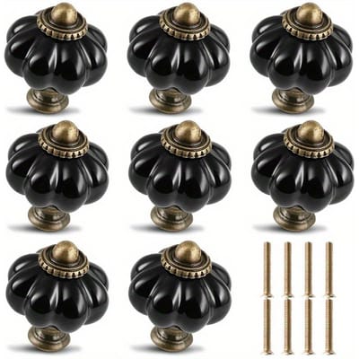 8 stuks Zwarte Pompoen Knopjes, Vintage Keramische Kastknoppen, 1,5*1,3 Inch, Commodeknoppen Ladeknopjes Deurknoppen Ladegrepen Commodeknoppen met Schroeven 8-Pack zwart