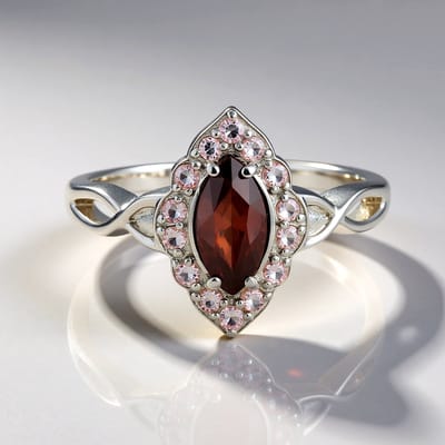 Cavill - 925 Sterling Zilver Ring - 1,136 ct Mahagoni Zirkoon & 14 ct Roze Toermalijn - Vintage Marquise Design - Elegante Damesring