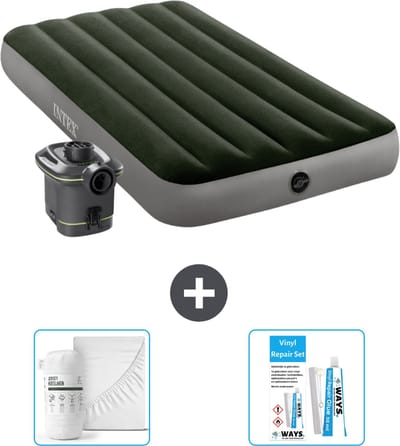 Intex Luchtbed - 1-Persoons - 99 x 191 x 25 cm - Groen - Inclusief pomp - Hoeslaken en Reparatieset