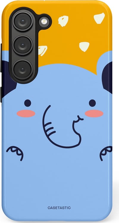 Casetastic hoesje geschikt voor Samsung Galaxy S23 - Dubbellaagse bescherming - Knuffel van olifant - Fashion Case - Lichtblauw Okergeel