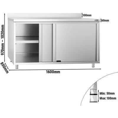 GGM Gastro Edelstahl Arbeitsschrank PREMIUM - 1600x800mm - mit Schiebetür & Aufkantung Zilver
