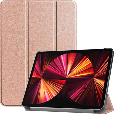 Hoesje Geschikt voor Apple iPad Pro (2021) - 11 inch - 3e generatie - Dun & Stevig - Trifold Bookcase - Hard Cover - Hardcover Book Case - Tablet Hoes - Rosé goud