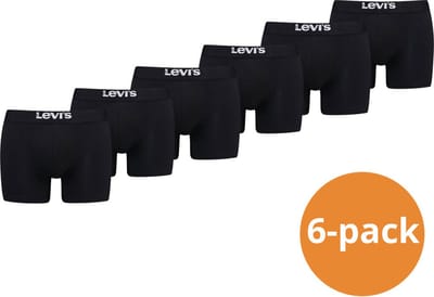 Levi's Boxershorts Heren - 6-pack Solid Organic Cotton Black - Zwarte Levi's Boxershorts - Maat S