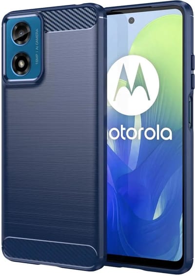 Geborsteld TPU Hoesje Geschikt voor Motorola Moto E14 | Beschermhoes | Back Cover | Flexibel TPU | Stijlvol Carbon | Dun | Blauw