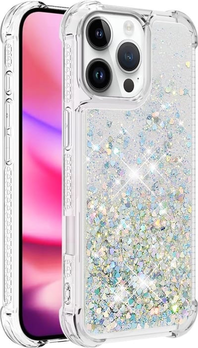 Coverup Hoesje - Geschikt voor iPhone 16 Pro Hoesje - Coverup Liquid Glitter Back Cover - Grijs