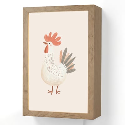 Wandlamp 20x30 cm - Oplaadbaar - Kip - Boerderij - Dieren - Wandlampen binnen woonkamer - Slaapkamer lamp met kabel - Decoratieve nachtlamp - Vloerlamp snoer