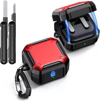 Beschermhoes voor Samsung Galaxy Buds 4 Pro en Buds 4 met Magneetsluiting, Sleutelhanger en Schoonmaakset, Schokbestendig en Volledige Bescherming in Rood