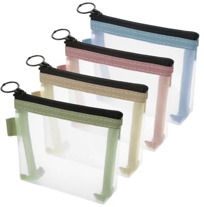 Set van 4 kleine opbergzakjes met rits - transparante mesh tasjes voor organisatie