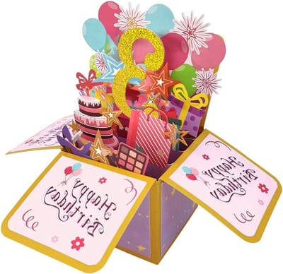 Vrolijke 3D Verjaardagskaart voor Meisjes - Origineel Cadeau voor 3e Verjaardag, Leuk Idee voor Dochter of Nichte, Unieke Pop-Up Kaart