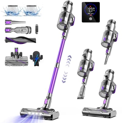 Zerova Steelstofzuiger - Stofzuiger draadloos - Kruimelzuiger - 40 kPh zuigkracht - 80 min accuduur met LED-display - Paars
