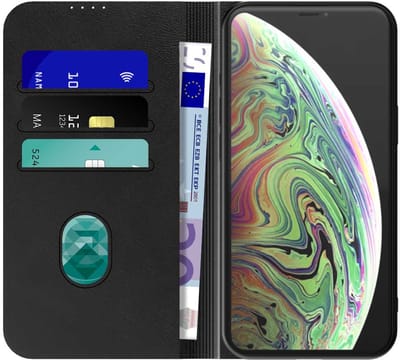 Geschikt voor iPhone Xs Max Telefoonhoesje Zwart Kunstleer Met Magnetische Sluiting - Portemonnee BookCase Met Pasjeshouder - ProtX