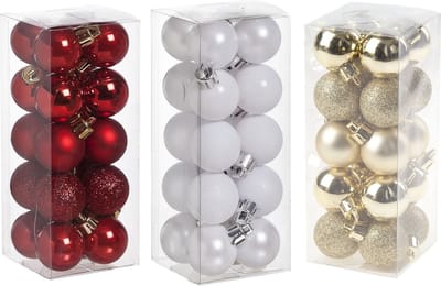 Kleine kunststof kerstversiering 60x stuks set en 3 cm kerstballen in het rood-goud-wit - Voor kleine kerstbomen