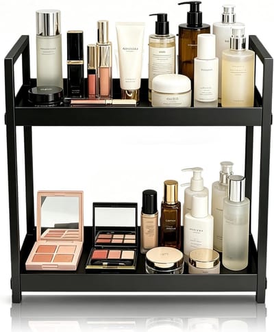 Praktische badkamerorganizer met twee verdiepingen voor cosmetica, make-up en accessoires, 30 x 17 x 30 cm