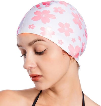 VHV-Zwemmuts voor Lang Haar - Stijlvolle Siliconen Badmuts met Vlinder en Bloemenprint - Comfortabele Antislip Zwemmuts voor Dames - Waterdichte Zwemmuts voor Zwembad