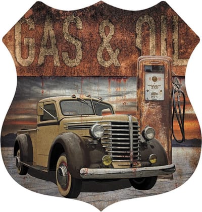 Signs USA - Schild - Gas Oil Rusty Car pump - 39 x 37 cm