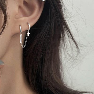 1 Stuks 925 Sterling Zilver Zirkoon Kwast Kruis Punk Stud Oorbellen Voor Vrouwen Meisjes Bruiloft Sieraden Pendientes eh1265 zilver