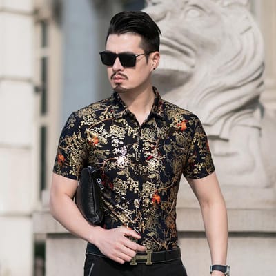 Nieuw Zomers Kortmouwig Shirt Casual Dunne Melkzijde Bronskleurig Bedrukt Strijkloos Kleding voor Mannen op Middelbare Leeftijd Trendy Bedrukt Shirt 4XL gray