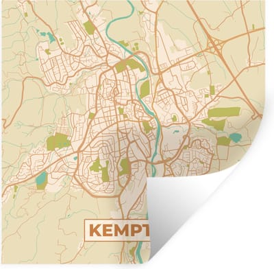 Muurstickers - Sticker Folie - Kempten - Plattegrond - Vintage - Kaart - Stadskaart - 100x100 cm - Plakfolie - Muurstickers Kinderkamer - Zelfklevend Behang XXL - Zelfklevend behangpapier - Stickerfolie