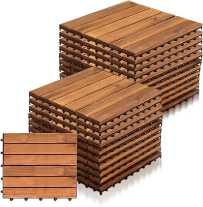 Houten Terrastegels - Balkon Vloer - Buiten Leven - Weerbestendig Acaciahout - 30x30cm 2m2 - Natuurlijk Hout