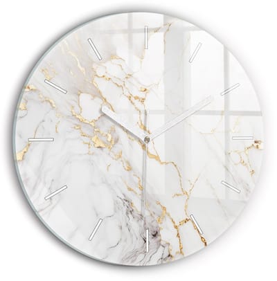 Wallfluent Wandklok - Decoratief marmer Klok als Muurdecoratie - 30 cm x 30 cm - Wit Wandklok - Witte Handen - Wandklok Zonder Cijfers - Kinder Wandklok Glas - Ronde Glazen Wandklok - Minimalistisch Wandklok - Decoratieve Wandklok