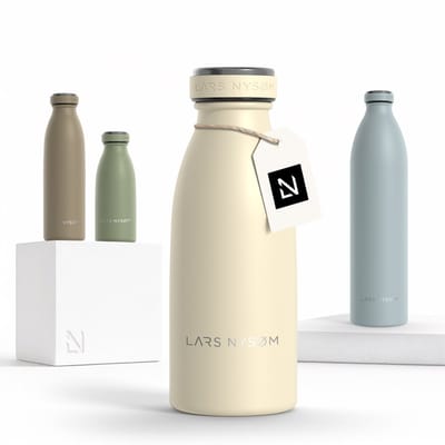 LARS NYSØM Ren Roestvrijstalen drinkfles 350ml - BPA-vrij geïsoleerde waterfles 0,35 Liter (Almond Beige)