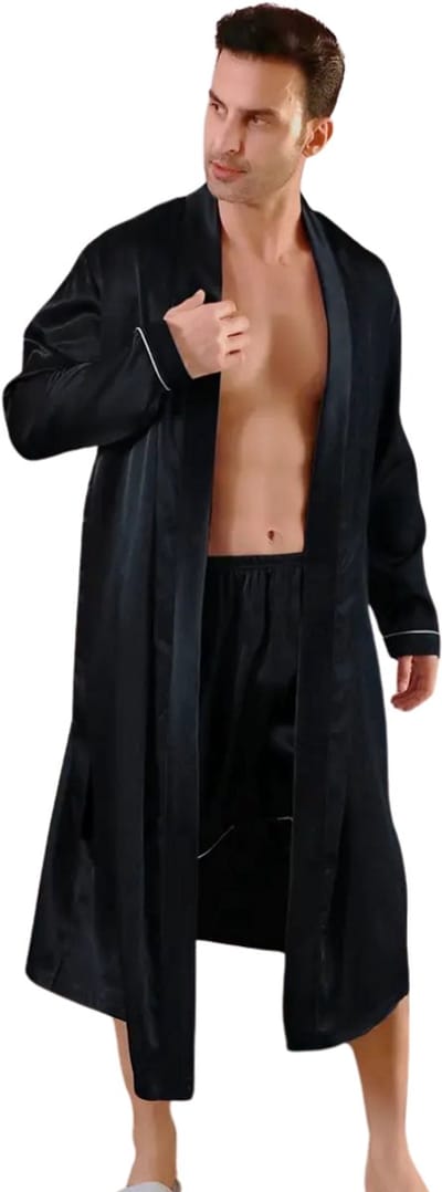 Livano Satijnen Badjas Heren - Kimono - Kamerjas - Satijn - Ochtendjas - Pyjama - Zwart - Maat M