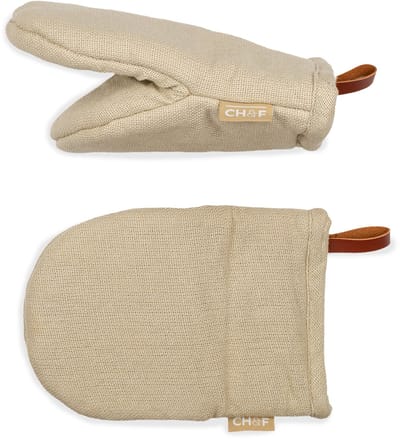 CH&F Bellavarde Canyon Ovenwant Kort Model Beige | 14x20 cm | Set van 2 | Hittebestendig tot 250°C | Ovenhandschoen met Ophanglus | Keukentextiel