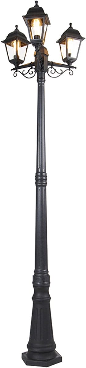 QAZQA capital - Klassieke Lantaarn - 3 lichts - H 2160 mm - Zwart - Buitenverlichting