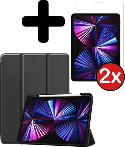 Hoesje - Geschikt voor Apple iPad Pro (2021) - 11 inch - 3e generatie - Met Screenprotector - Trifold Bookcase Hoes - Hard Cover Case - Met Uitsparing Geschikt voor Apple Pencil - Hardcover Book - Tablethoes - Zwart