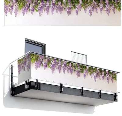 Balkonscherm 500x110 cm - Balkonposter Blauwe regen - Bloemen - Paars - Balkon scherm decoratie - Balkonschermen - Balkondoek zonnescherm