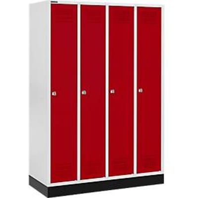 Schäfer Shop Genius Kledinglocker met fitting, 4 compartimenten, cilinderslot, lichtgrijs/rood