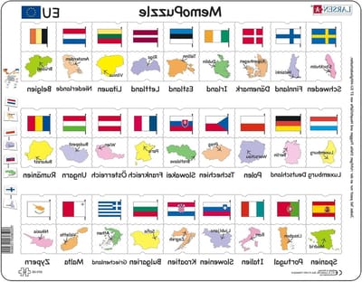 Memo Puzzel - Geografie Puzzel Quiz Puzzel - Leren EU-lidstaten - Inclusief Dienblad - 285mm x 365mm