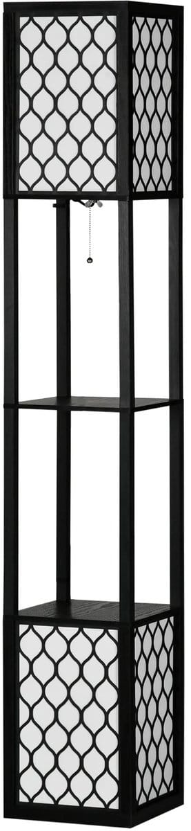 Novari - Vloerlamp - Lamp - Staande lamp - Staande lampen woonkamer - Geïntegreerde opbergplanken - 26×26×156cm - 2 Lichtpunten