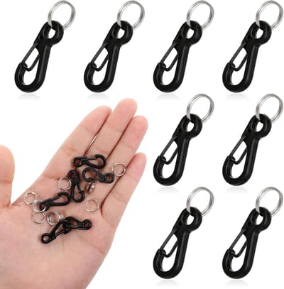 Mini Sleutelhanger Carabiners Set van 12 - Zwarte Kleine Carabiners van Zinklegering voor Outdoor, Kamperen en Reizen met Rugzak en Vissen