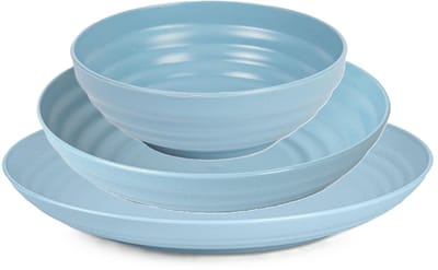 Plasticforte camping borden en kommetjes set - blauw - kunststof - 3 soorten - 18x stuks - onbreekbaar servies