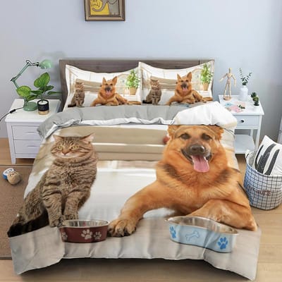 Duitse herder dekbedovertrek koning koningin 3D mooie hond patroon beddengoed set voor kinderen jongens meisjes schattig huisdier puppy zacht dekbedovertrek EU single(135x200cm)